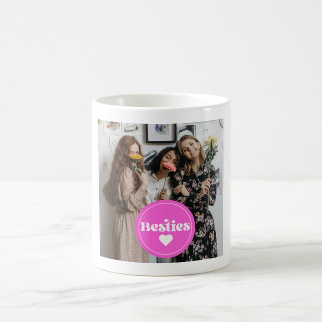 custom photo besties friends retro typography pink coffee mug (Center)