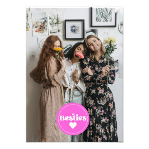 custom photo besties friends retro typography pink print