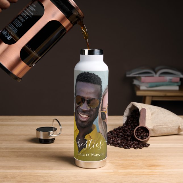 Custom Photo Besties Script Friends Water Bottle (Coffee)