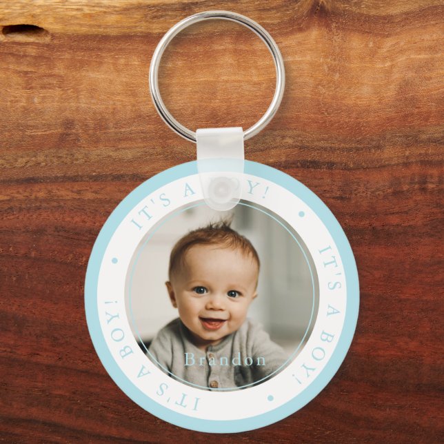 Custom photo birth boy occasion simple key ring (Back)