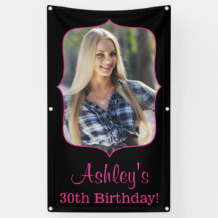 Custom Photo Birthday Banner Pink Black