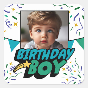 Custom Photo Birthday Boy Party Favour Confetti Square Sticker