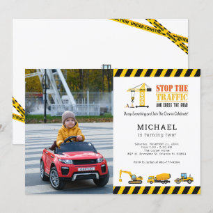 Custom Photo Birthday Construction Dump Truck Invitation