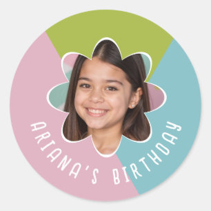 Custom Photo Birthday Party Flower Modern Favor Classic Round Sticker