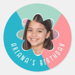 Custom Photo Birthday Party Flower Modern Favour Classic Round Sticker