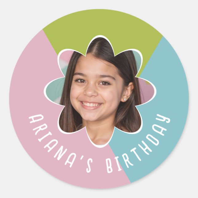 Custom Photo Birthday Party Flower Modern Favour Classic Round Sticker (Front)