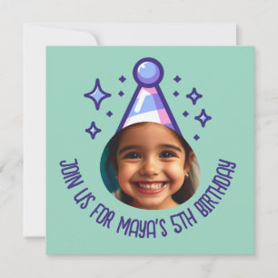 Custom Photo Birthday Party Hat Invitation