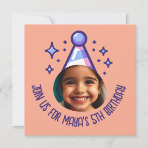 Custom Photo Birthday Party Hat Invitation