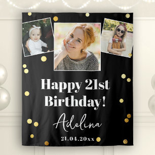 Custom Photo Birthday Party Modern Gold Backdrop Tapestry