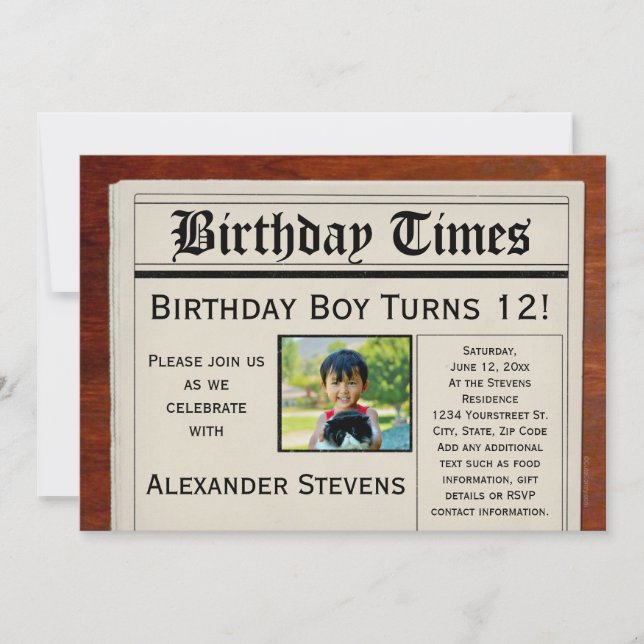 Custom Photo Birthday Party Newspaper Invitation (Front)