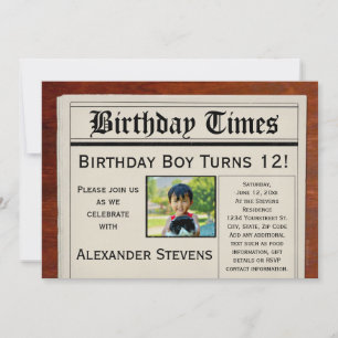Custom Photo Birthday Party Newspaper Invitation