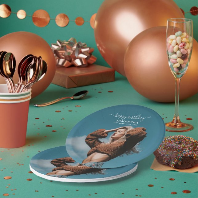 Custom Photo Birthday Party Selfie Picture Paper Plate (Multi)