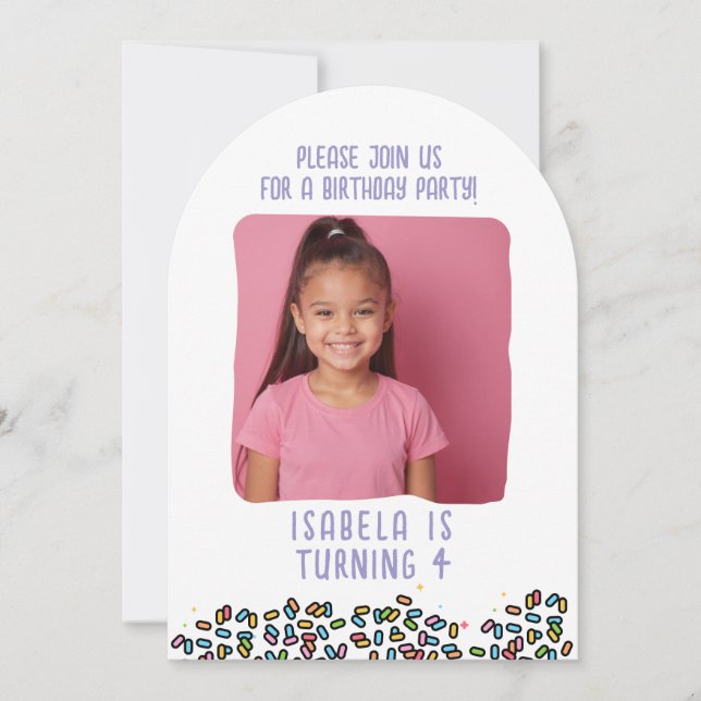 Custom Photo Birthday Party Sprinkles Kids Any Age Invitation (Front)