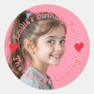 Custom Photo Birthday Party Thank You Favour Heart Classic Round Sticker