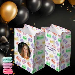 Custom Photo Birthday Pattern Cookies Macarons Medium Gift Bag