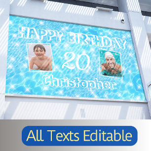 Custom Photo Birthday Pool Party Blue Water Ripple Banner