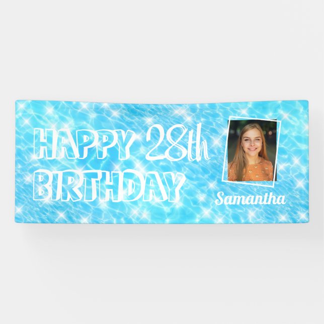 Custom photo Birthday pool party blue water ripple Banner (Horizontal)