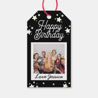 Custom Photo Birthday Stars Personalised Black Gift Tags