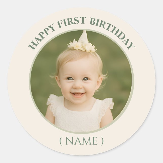 Custom Photo Birthday Sticker - Personalised Happy (Front)
