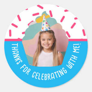 Custom Photo Birthday Thank You Cupcake Sprinkles Classic Round Sticker
