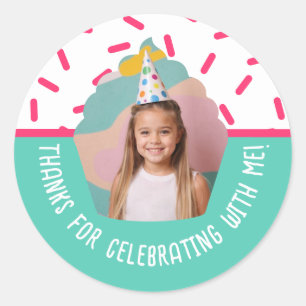 Custom Photo Birthday Thank You Cupcake Sprinkles Classic Round Sticker