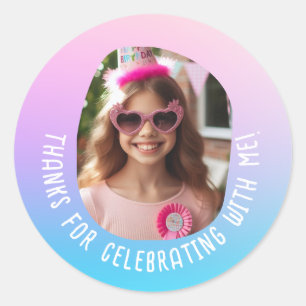 Custom Photo Birthday Thank You Ombre Gradient  Classic Round Sticker