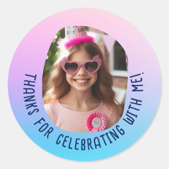 Custom Photo Birthday Thank You Ombre Gradient  Classic Round Sticker (Front)