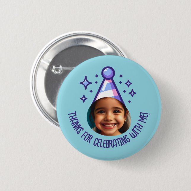 Custom Photo Birthday Thanks Party Hat Favours 6 Cm Round Badge (Front & Back)