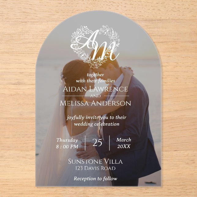 Custom Photo Black-and-White Arch Wedding  Acrylic Invitations (Front)