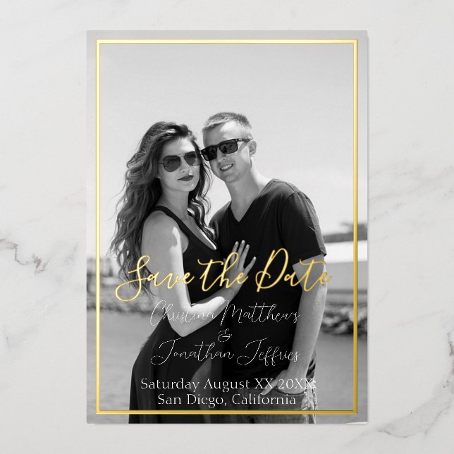 Custom Photo Black and White Gold Foil Wedding (Front)