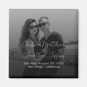 Custom Photo Black and White Wedding Magnet