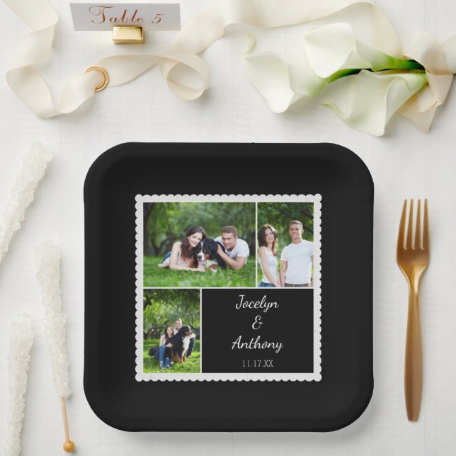 Custom Photo Black and White Wedding Paper Plate (Wedding)