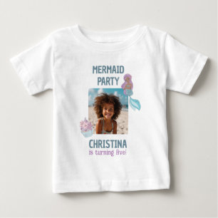 Custom Photo Black Girl Mermaid Birthday Party Baby T-Shirt