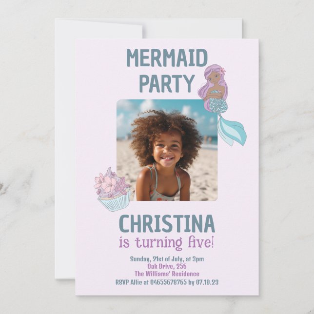 Custom Photo Black Girl Mermaid Birthday Party Invitation (Front)