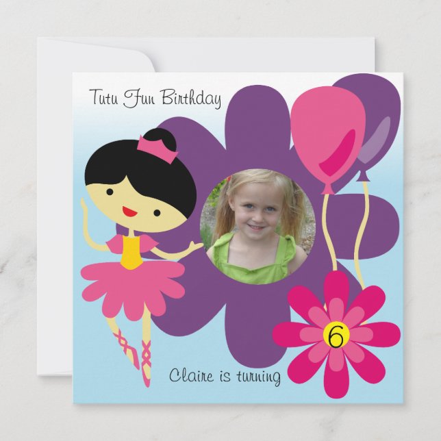 Custom Photo Black Hair Ballerina Birthday Invite (Front)