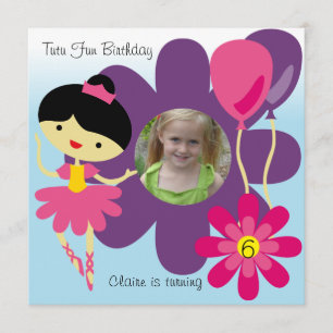 Custom Photo Black Hair Ballerina Birthday Invite