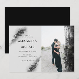 Custom Photo Black Lavander Floral Wedding Invitation