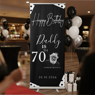 Custom Photo Black Polka Dot Daddy 70th Birthday Retractable Banner