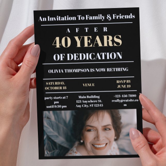 Custom Photo Black Retirement Party  Invitation (Creator Uploaded)