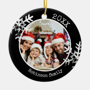 Custom Photo Black Snowflake Circle Ornament