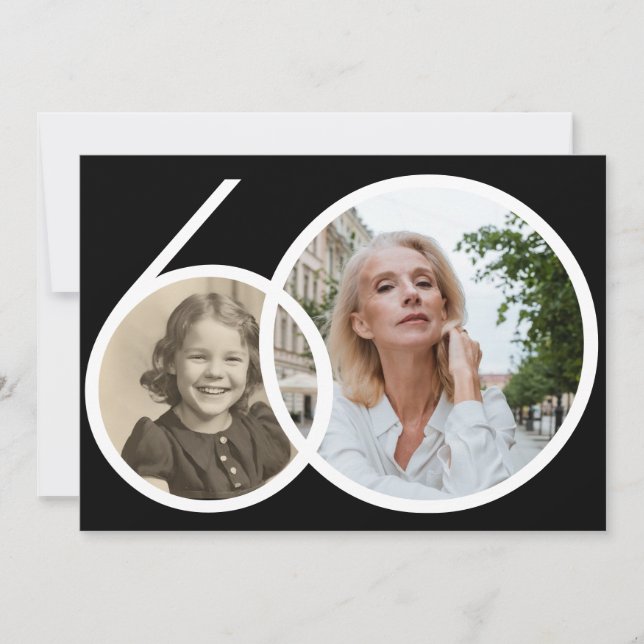 Custom Photo Black White 60th Birthday Invitation (Front)