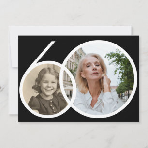 Custom Photo Black White 60th Birthday Invitation