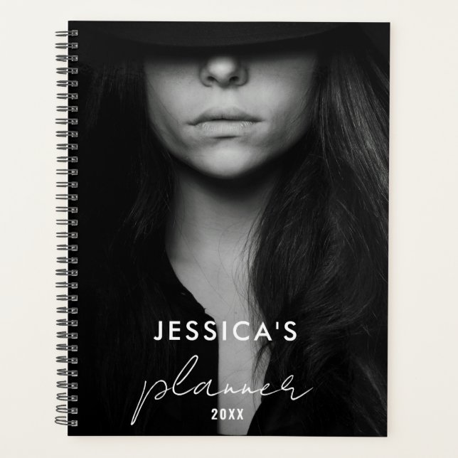 Custom Photo Black White Artist Monthly Daily Planner (Front)