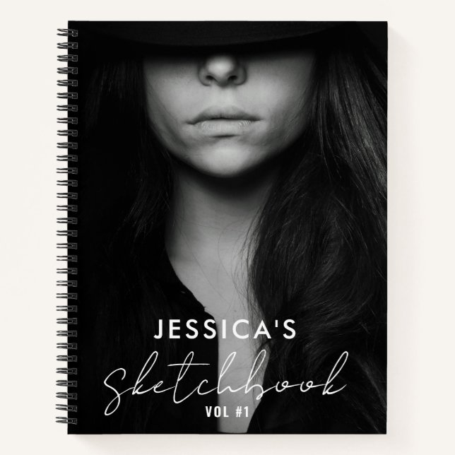 Custom Photo Black White Artist Sketchbook Script Notebook (Front)