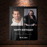 Custom photo black white friends birthday tapestry<br><div class="desc">A photo backdrop for 2 persons,  friends,  siblings,  twins.  Black background,  white text.  Personalise and add 2 photos,  names and date(s)</div>