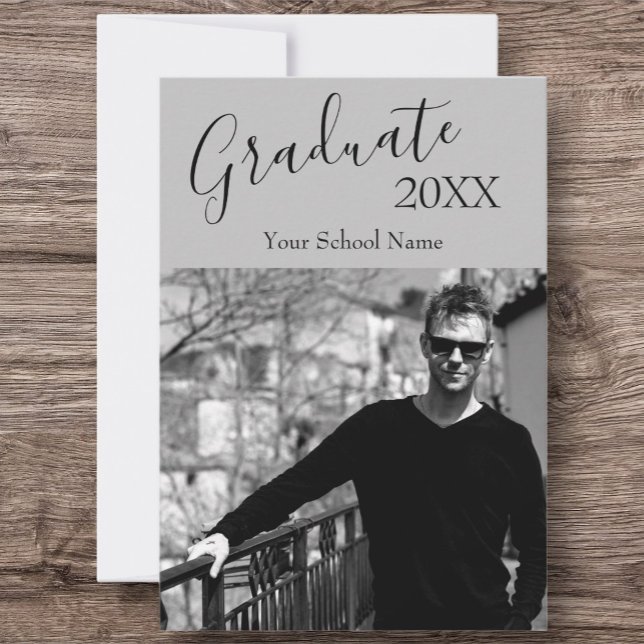 Custom Photo Black & White Graduate Open House  Invitation (Minimalist Graduation Announcement/Invitation. Modern and Simplistic)