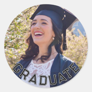 Custom Photo Black White Graduation Party Table Classic Round Sticker