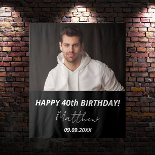 Custom photo black white guy 40th birthday tapestry