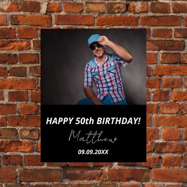 Custom photo black white guy 50th birthday poster (Creator Uploaded)