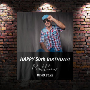 Custom photo black white guy 50th birthday tapestry